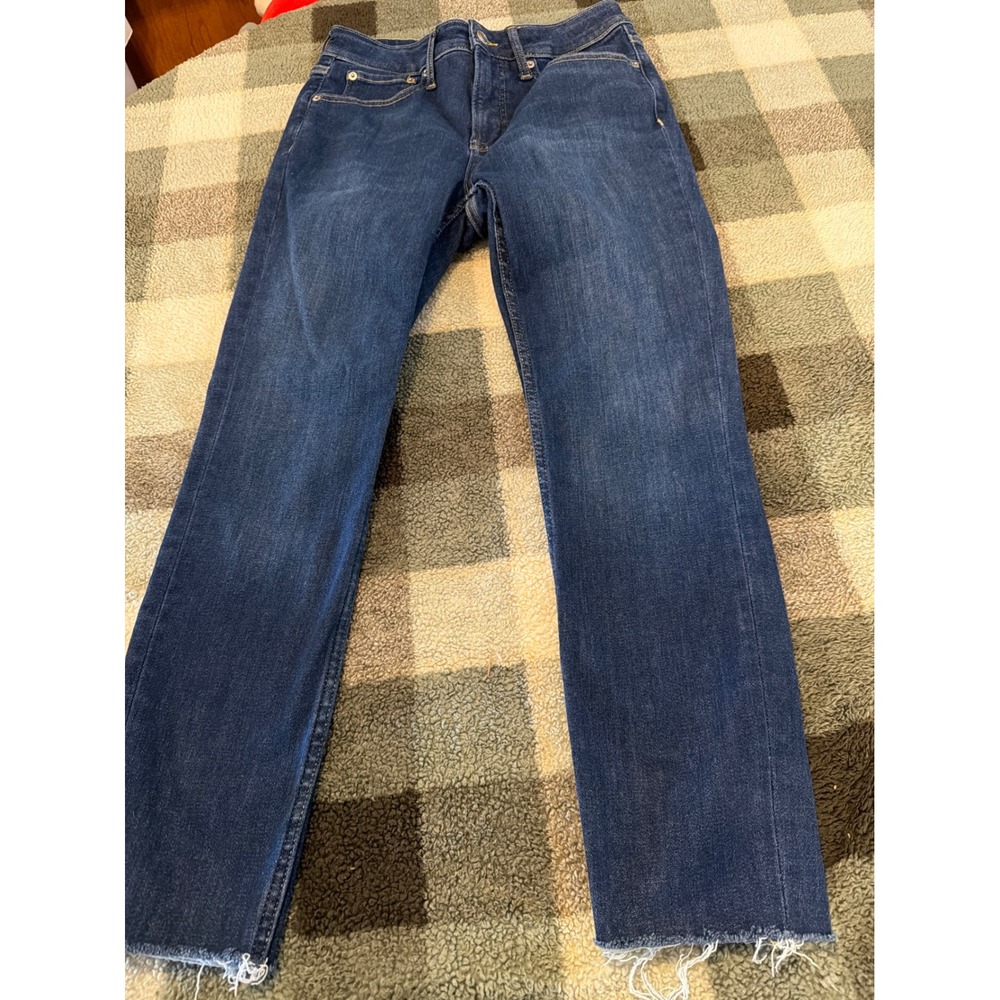 Free Assembly Womens High Rise Straight Leg Jeans Dark Wash Raw‎ Hem Size 2